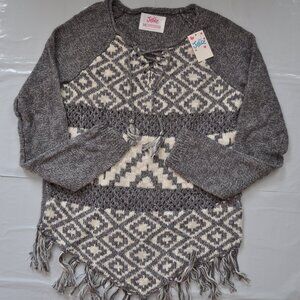 NWT Justice Crochet Tasseled Cotton Fashion Pullover Long Sleeve Gray 14 Girl
